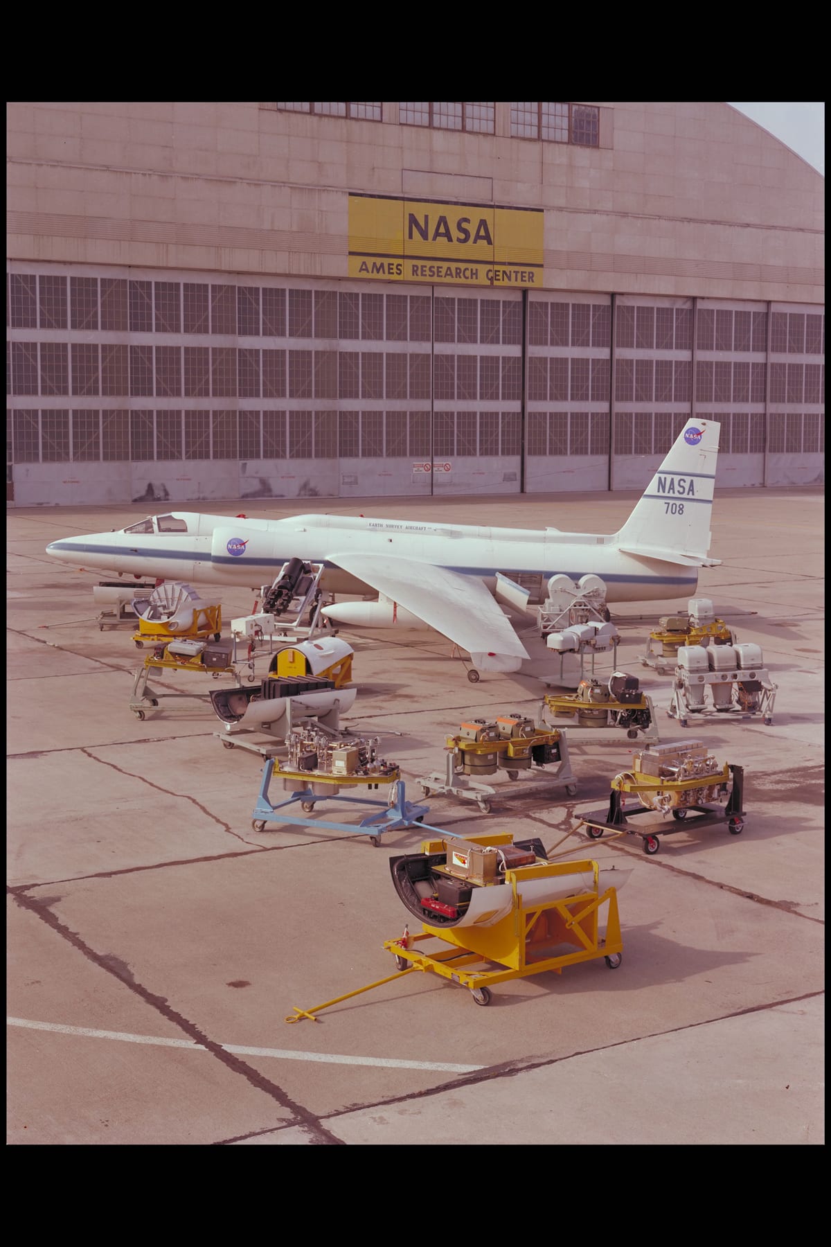 NASA's U-2 Earth Survey Aircraft with its camera systems, Ames Research Center, 1977 — the high-altitude platform type of the era.